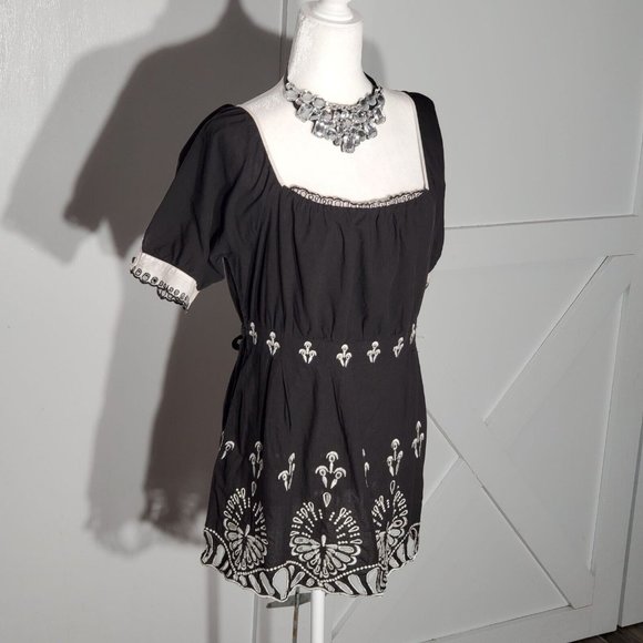 NY COLLECTION  BLOUSE COLOR BLACK SHORT SLEEVE 100% COTTON SIZE 1X - Picture 3 of 7